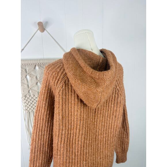 Aerie Open Road Oversized Rib Knit Hooded Sweater XS Orange Casual Fall Pullover - Picture 6 of 8
